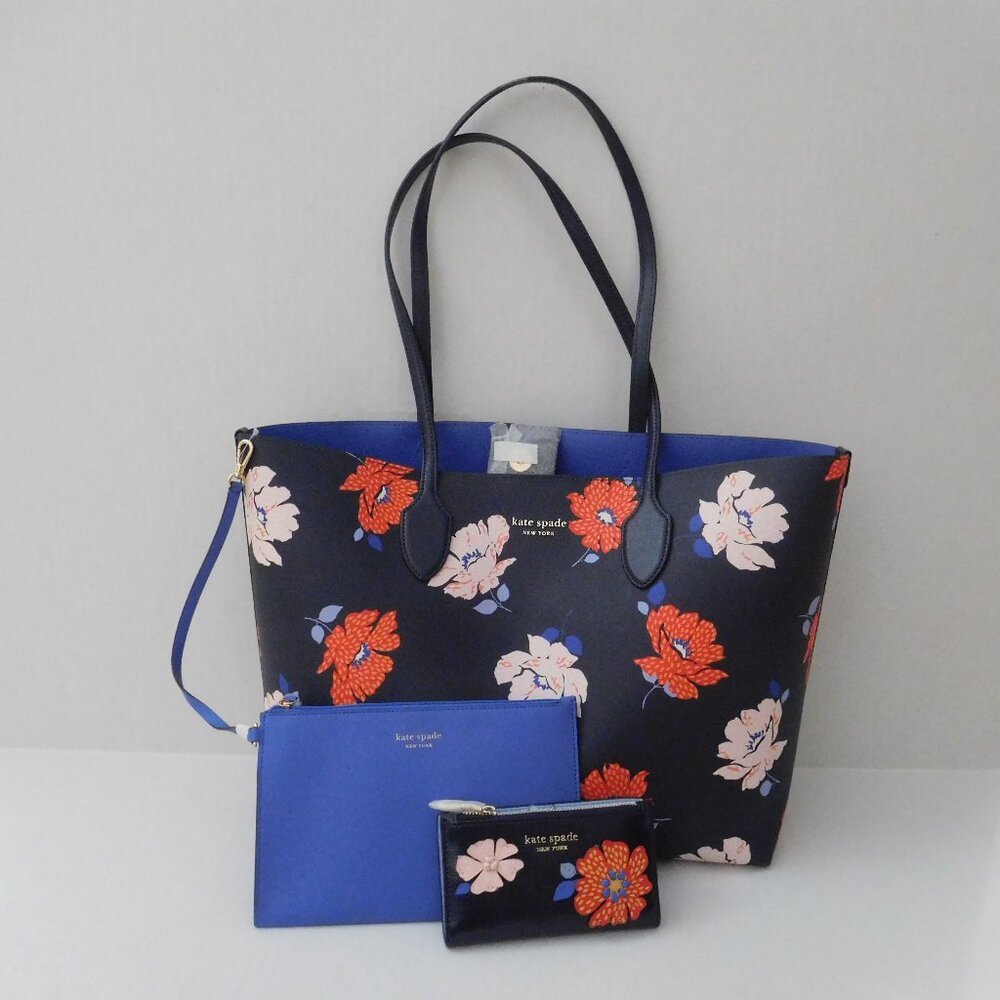 NWT 3pc Kate Spade Dotty Large Floral Tote Pouch & Slim Bifold Wallet Set